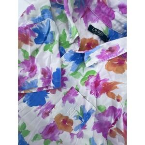 Lauren Ralph Lauren Floral Button Up Shirt XL Short Sleeve Cotton Multicolor RL